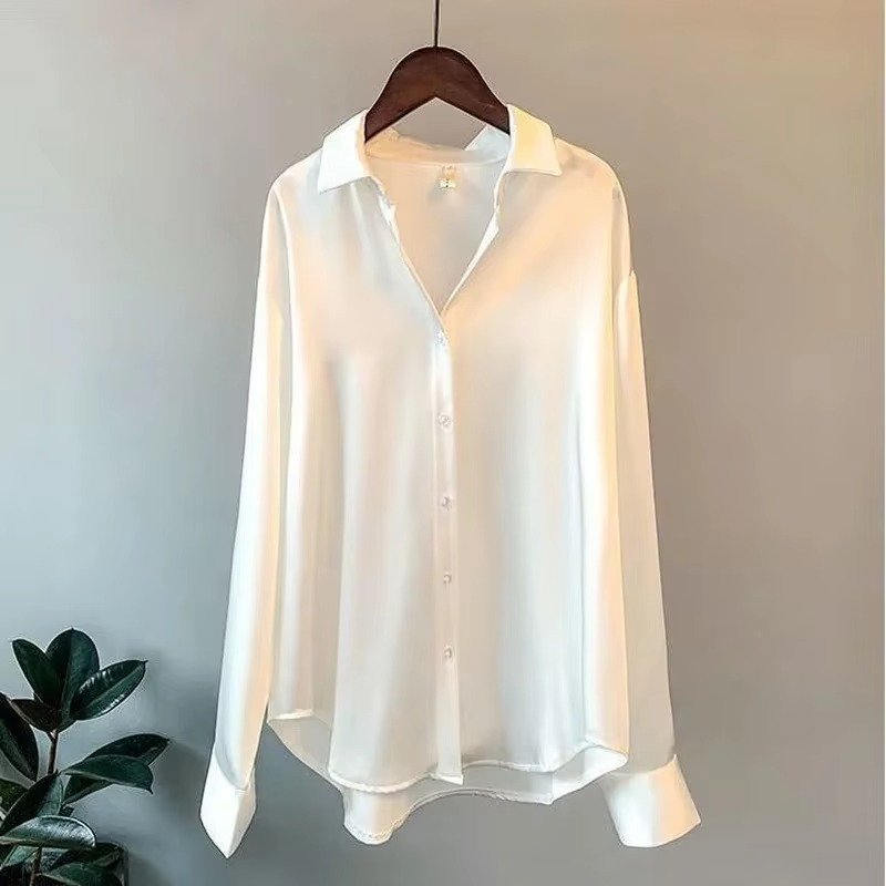 Women's Oversized Satin Blouse - White