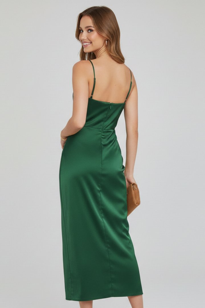 Women's Cocktail Satin Bodycon Midi Party Dress