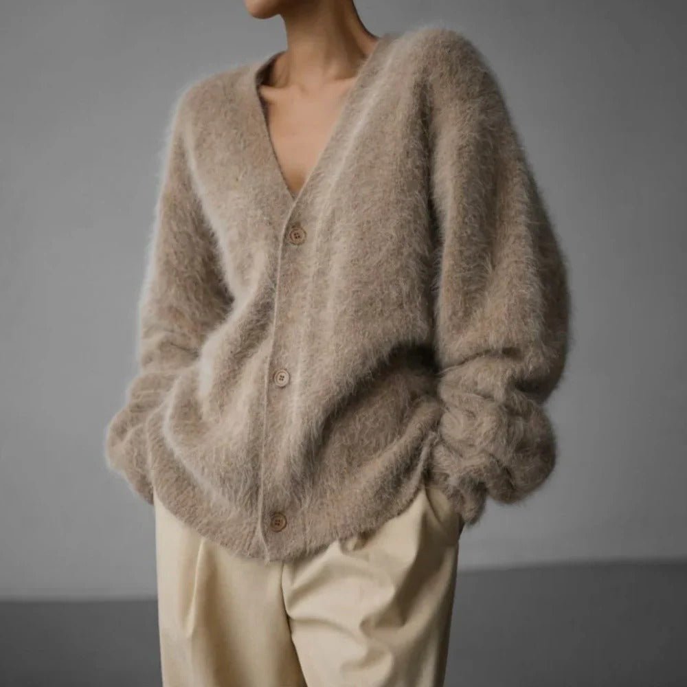 Women's Oversized V-Neck Cardigan - Brown