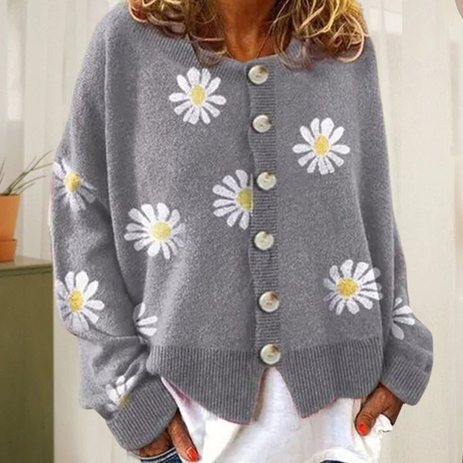 Women's Oversized Floral Cardigan - Gray
