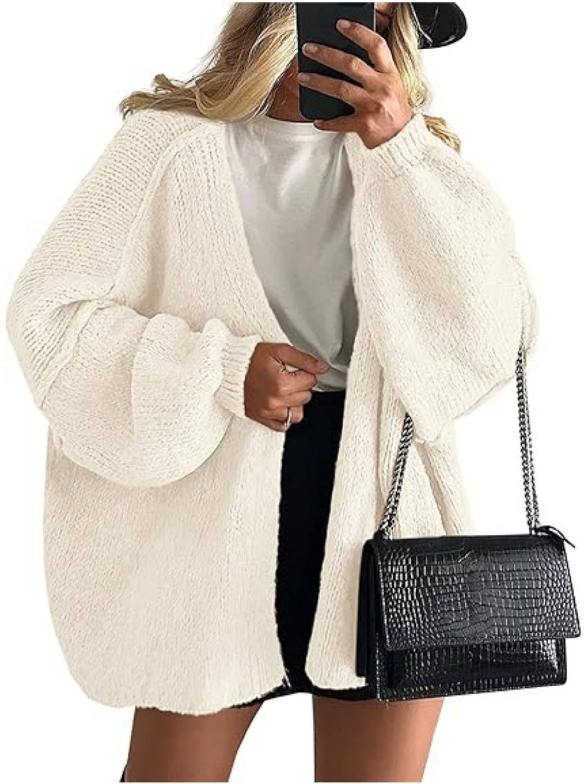 Women's Chunky Oversized Knit Ribbed Longline Cardigan - White