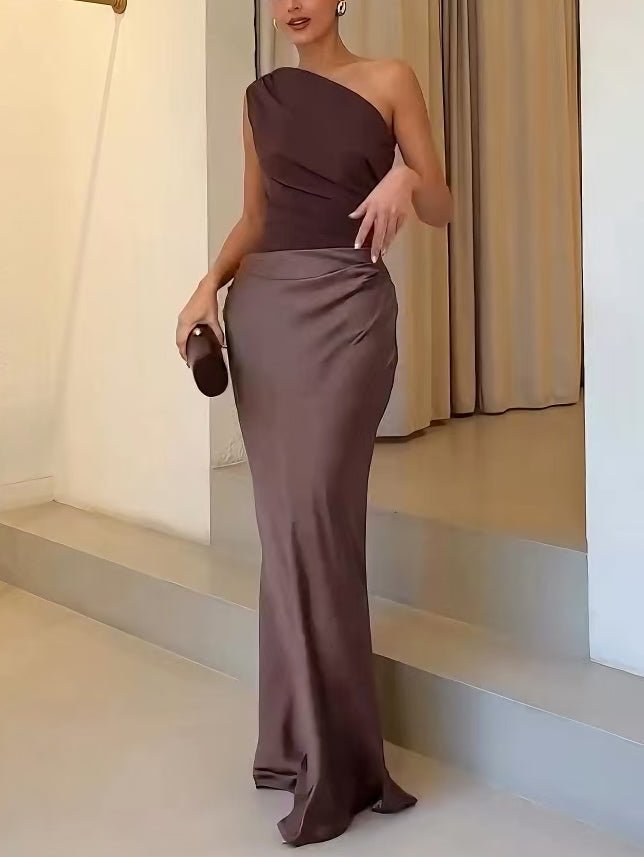 Women's Mermaid Evening Satin One-Shoulder Maxi Party Gown
