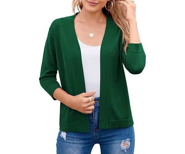 Women's Cropped Open-Front Cardigan - Green