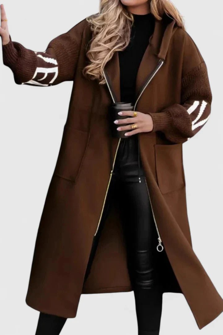 Women's Oversized Cardigan Longline Hooded Coat - Brown