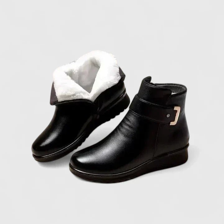 Women's Faux Leather Winter Ankle Boots - Black White