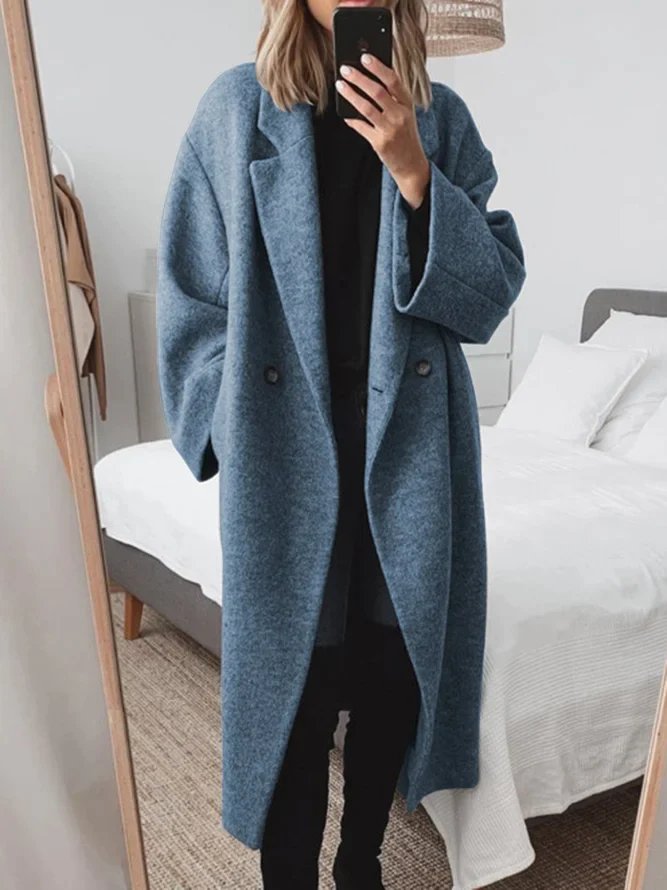 Women's Oversized Wool Overcoat - Blue