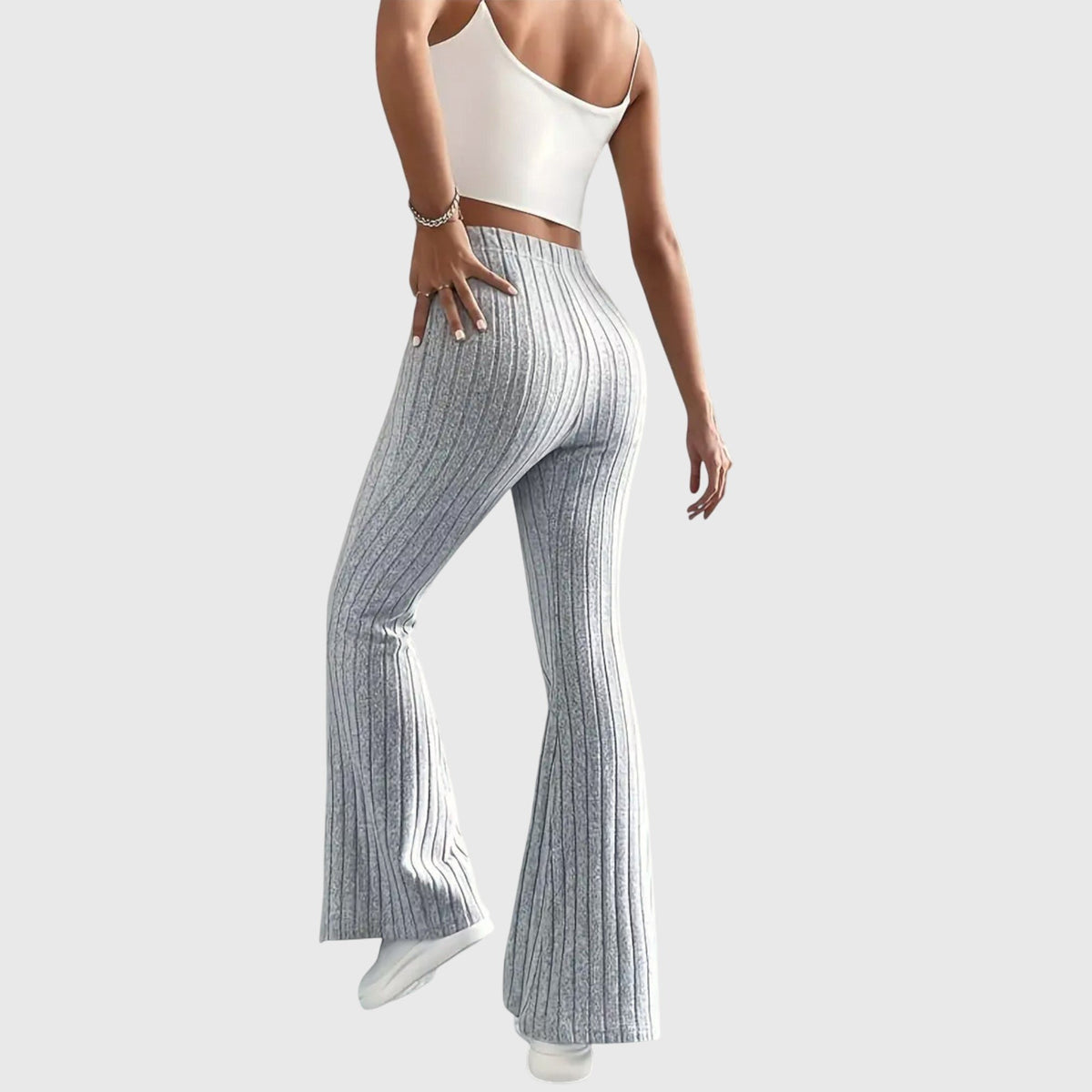 Women's Ribbed Knit High-Waisted Flare Trousers
