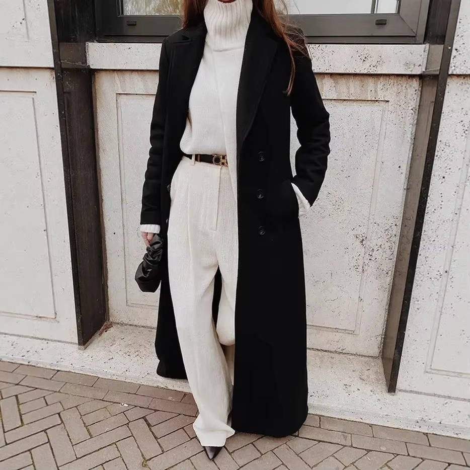 Women's Oversized Maxi Belted Longline Wool Trench Coat