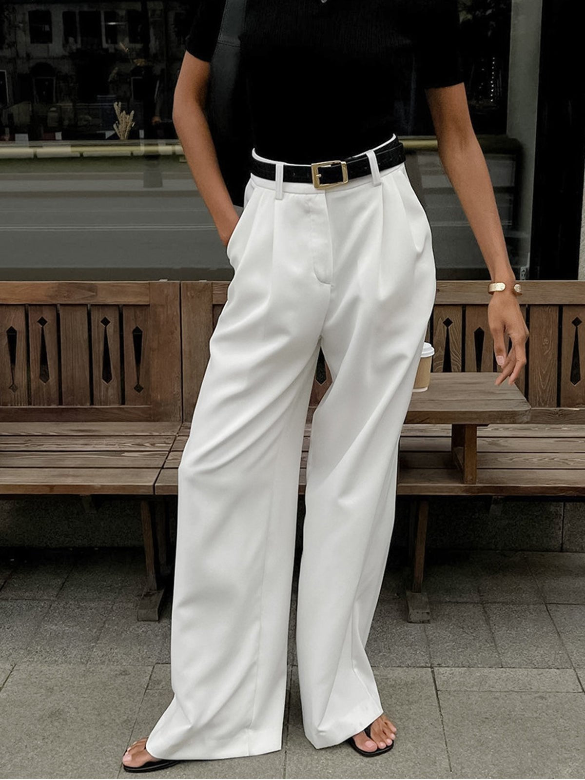 Women's High-Waisted Tailored Pleated Wide-Leg Trousers