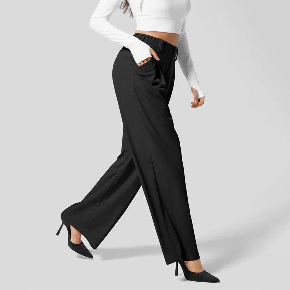 Women's Black High-Waisted Tailored Pleated Wide-Leg Trousers