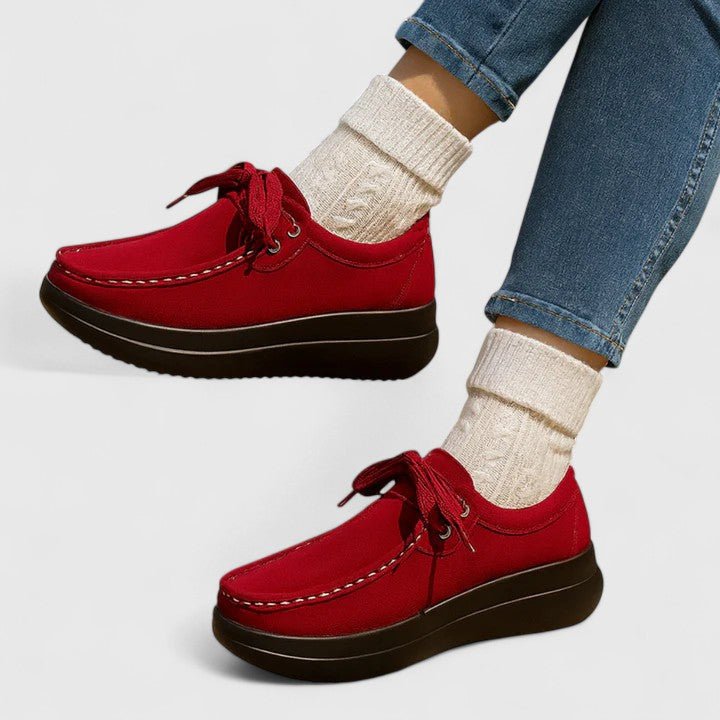 Women's Moccasin Suede Lace-Up Wedge Platform Trainers