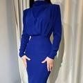 Women's Cocktail Satin Bodycon Midi Party Dress - Royal blue
