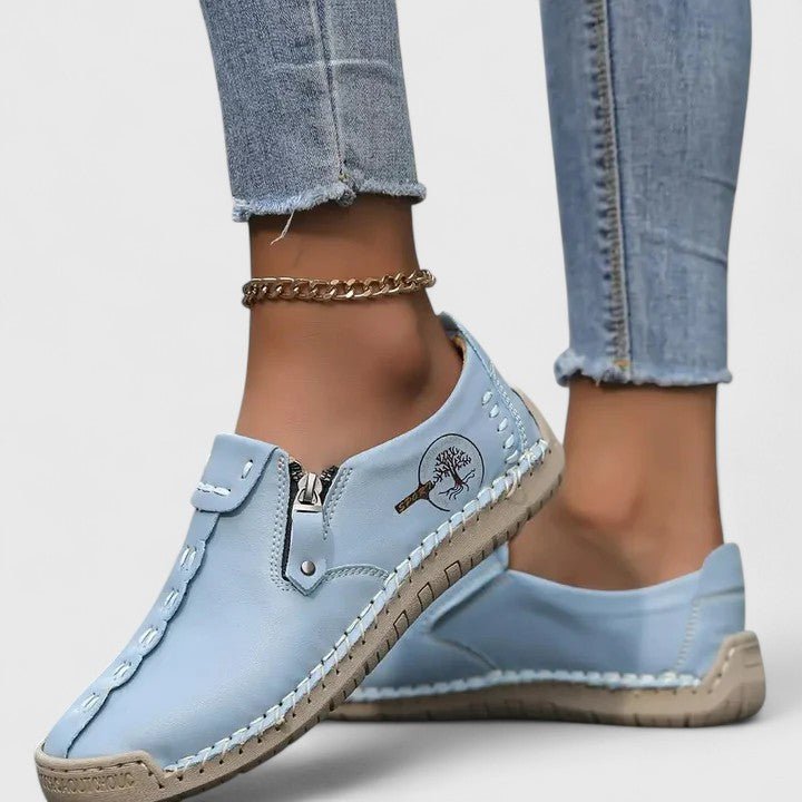Women's Loafer Leather Slip-On Trainers - Blue