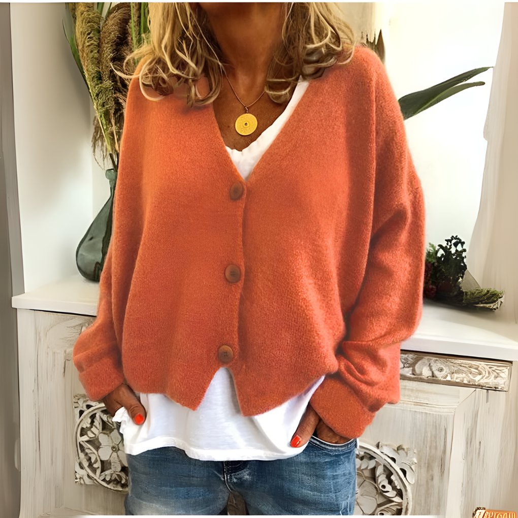 Women's Oversized Cropped V-Neck Cardigan - Orange