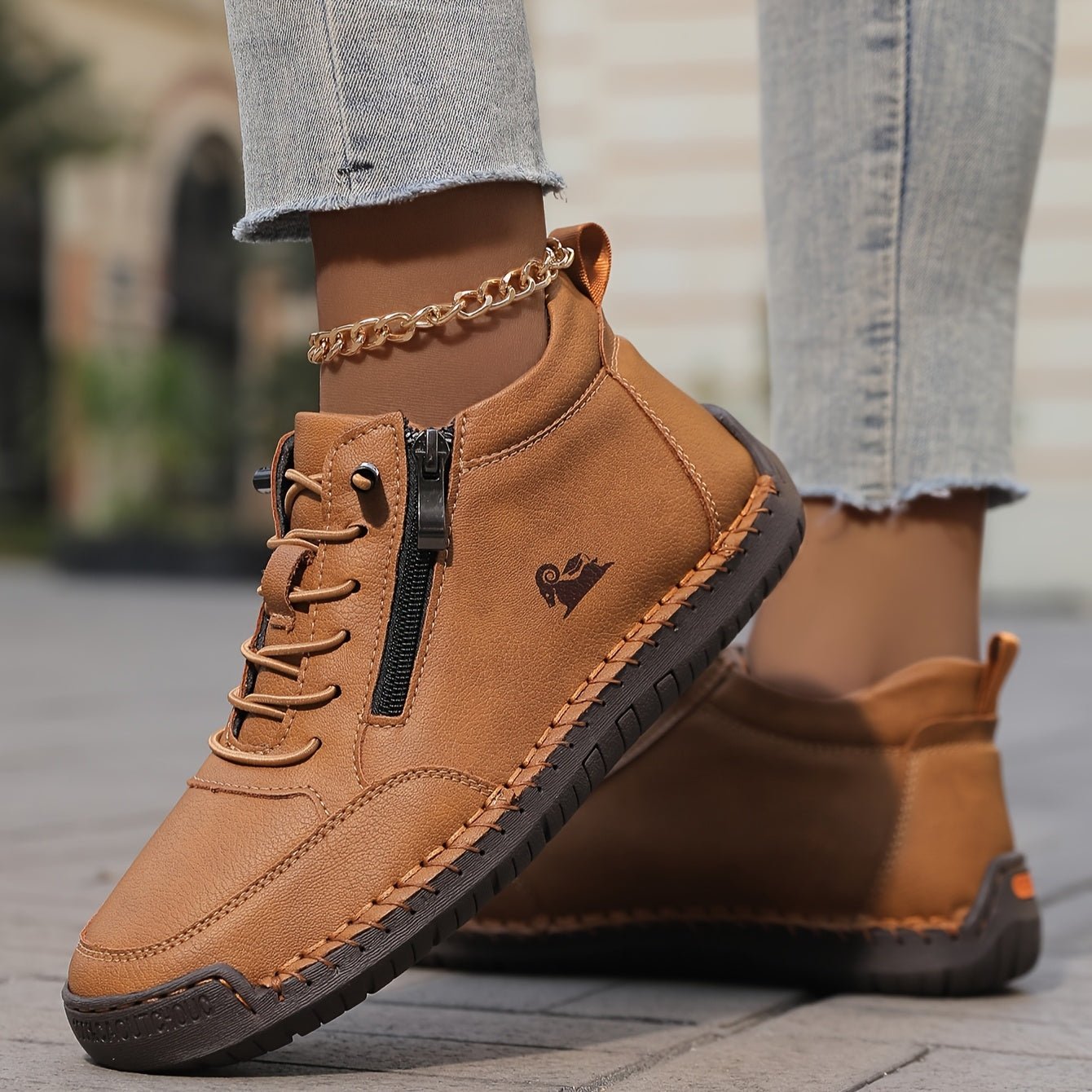 Women's Faux Leather Lace-Up Trainers