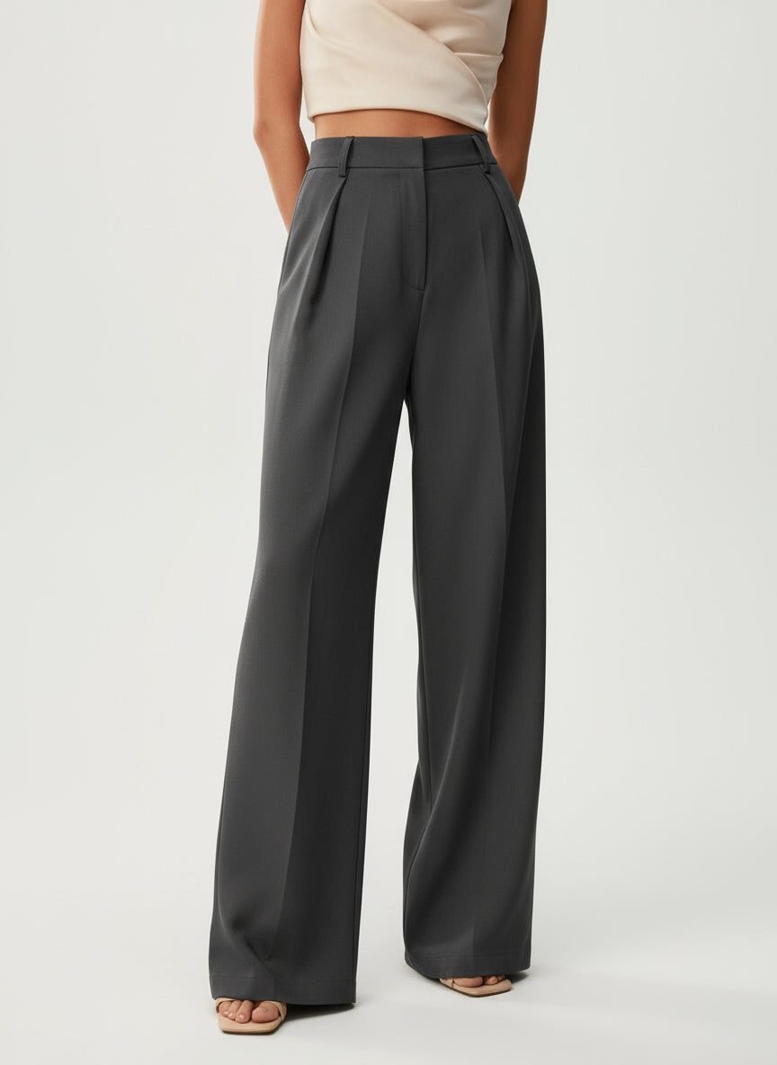 Women's High-Waisted Tailored Pleated Wide-Leg Trousers