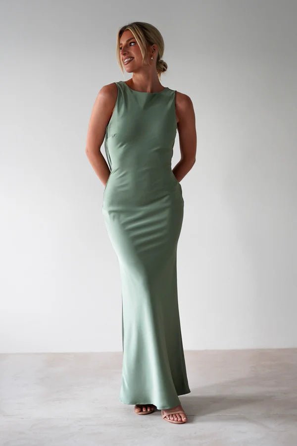 Women's Cocktail Satin Maxi Party Slip Dress - Green