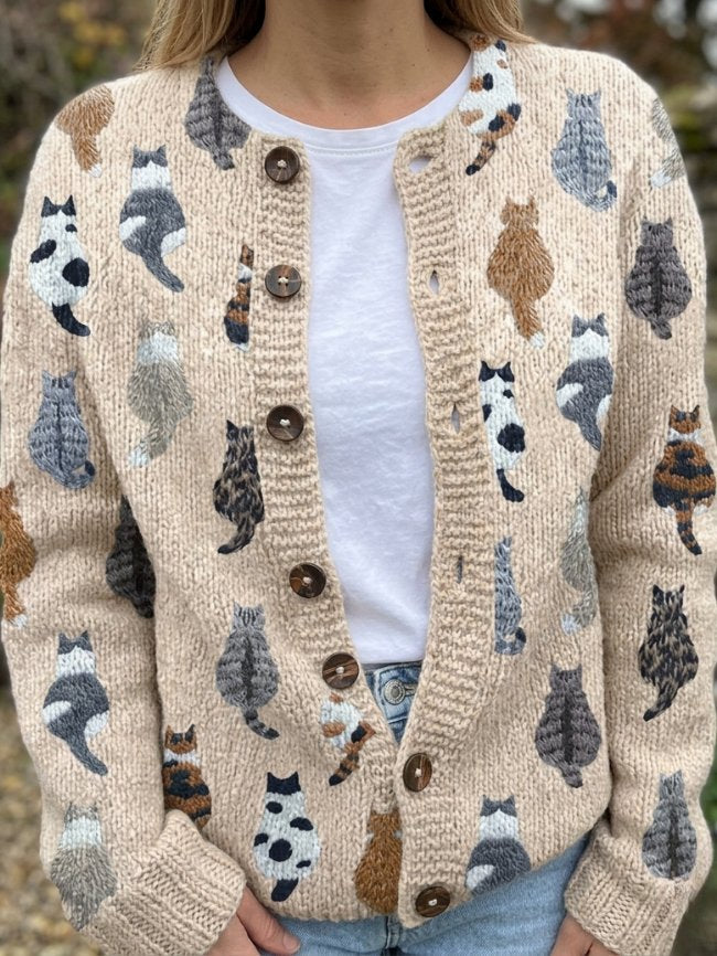 Women's Chunky Knit Wool Cardigan - Beige